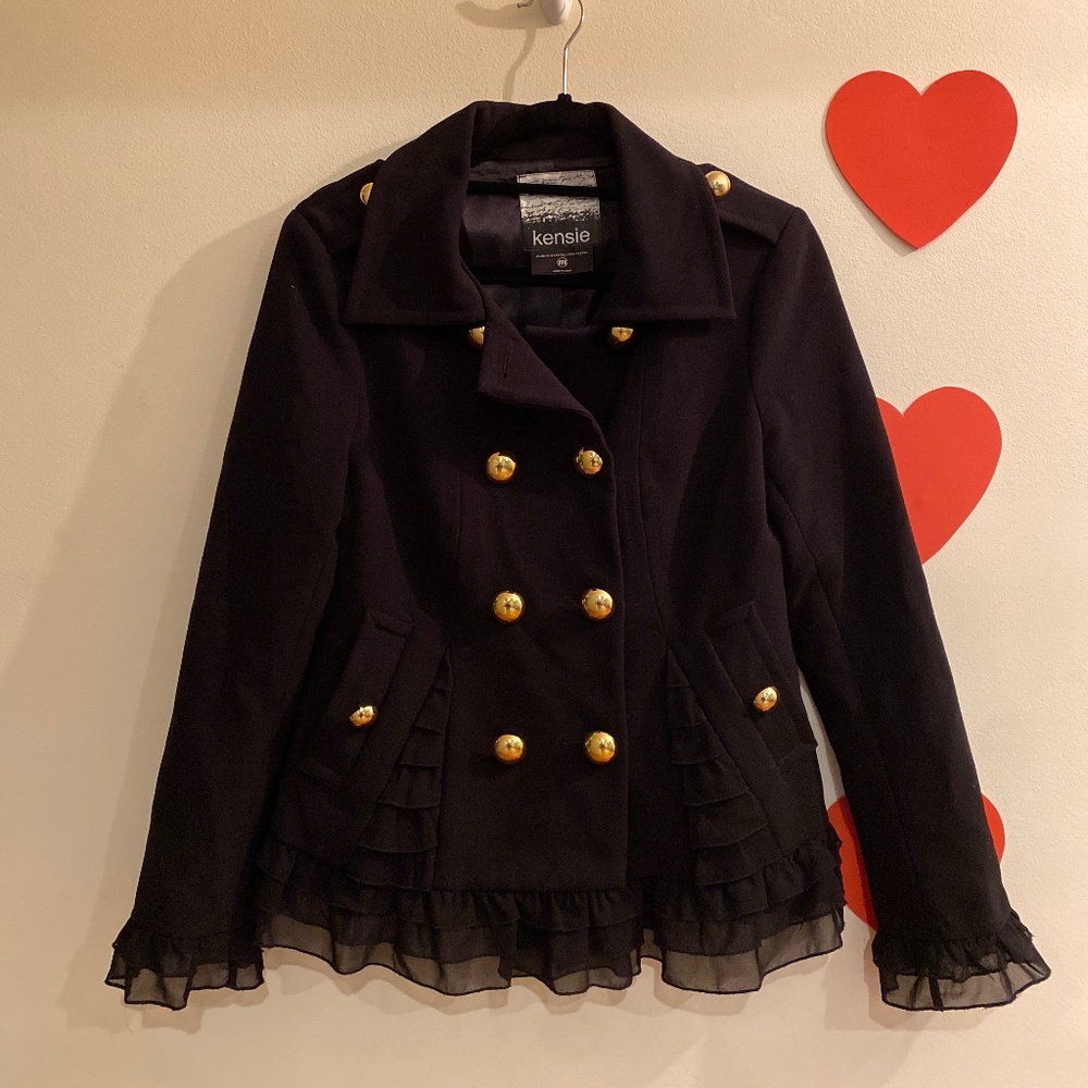 Kensie Gold Button and sheer ruffle detail Blazer